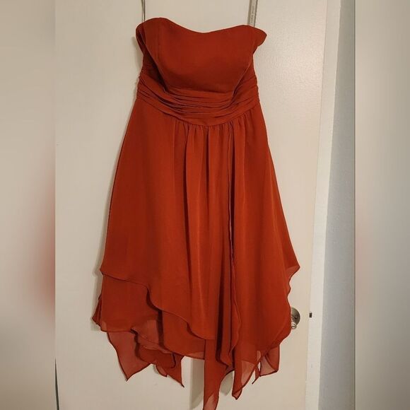 Alfred Angelo Rustic Orange Pixie Hem strapless Dress Size Large Like New - Picture 5 of 10